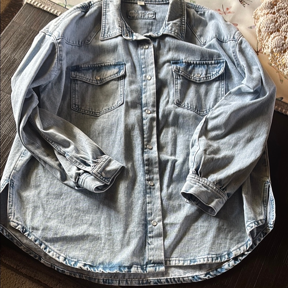 Maurices Blue Denim Jean Jacket with Button-Up Front and Long Sleeves